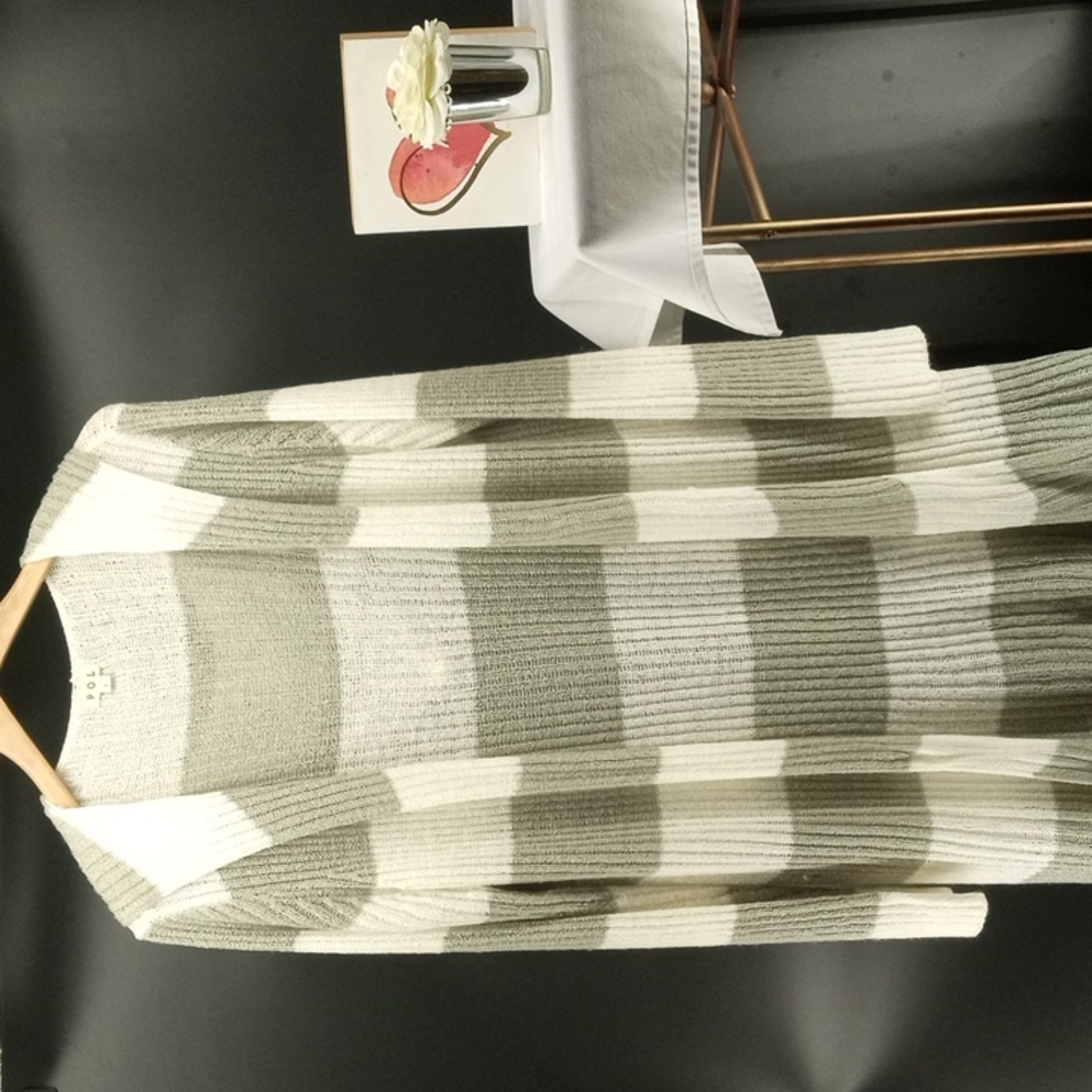 BOUTIQUE BRAND POL STRIPED GREEN AND WHITE HOODED FALL SWEATER SZ L
